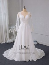 Simple long sleeve chiffon lace wedding dress wedding dress tailored to measure