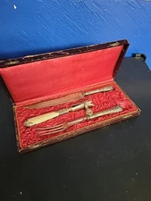 Antique French Carving Set Fork Knife Silver Handles Original Box Century 