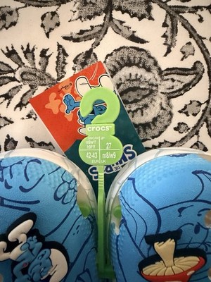 NEW ADULT CROCS SMURFS CLASSIC CLOG SHOE MENS-9 WOMENS-SIZE 11
