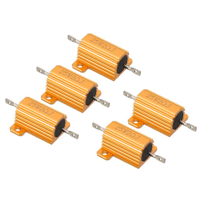 25W 2 Ohm Aluminum Shell Resistor, 5pcs Housing Resistor 5% Tolerance, Golden