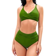 Bikini Donna Push Up Snellente Incrocio Frontale Verde Salvia 2XL Regolabile