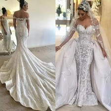 Gorgeous Mermaid Wedding Dresses With Detachable Train Off Shoulder Lace