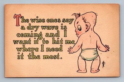 Prohibition Dry Wave is Coming Baby in Diapers Vintage FLC Artist Signed Humor