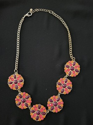 Boden Pretty Disc Necklace Burgundy, Pink and Gold 19'' with 2'' extension