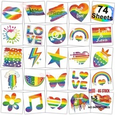 Glitter Rainbow Temporary Tattoos - 74 Individually Sheets Glitter Pride