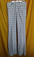 Vtg 70s Rappers Beige Plaid High Rise Flared Pants Bellbottoms Golf Disco