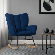 Fauteuil à bascule balançoire chaise de relaxation bleu foncé aspect éponge