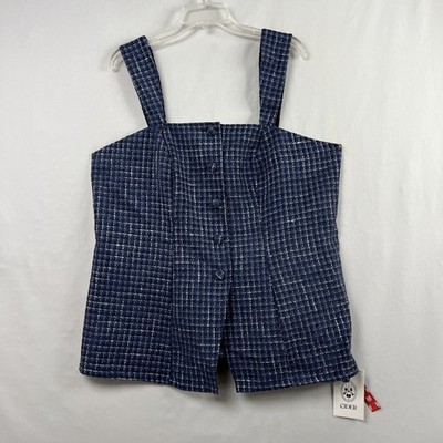 Cider Cami Top Tank Blouse Sz 2XL Blue Tweed Sleeveless Chic Button Front New