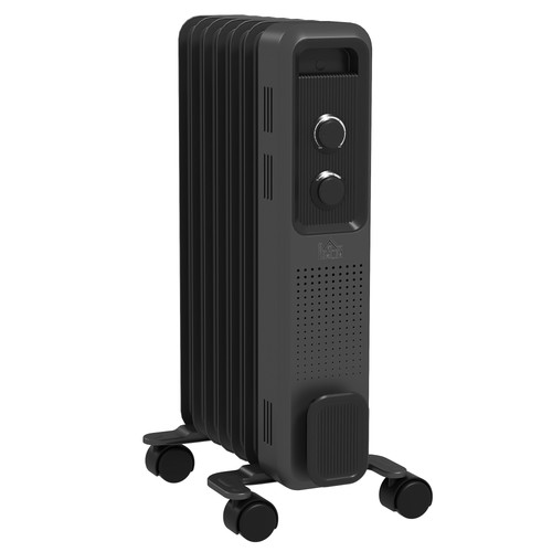 Oil Filled Radiator 1500W Portable 3 Heat Settings Safety Cut-Off Wheels Grey