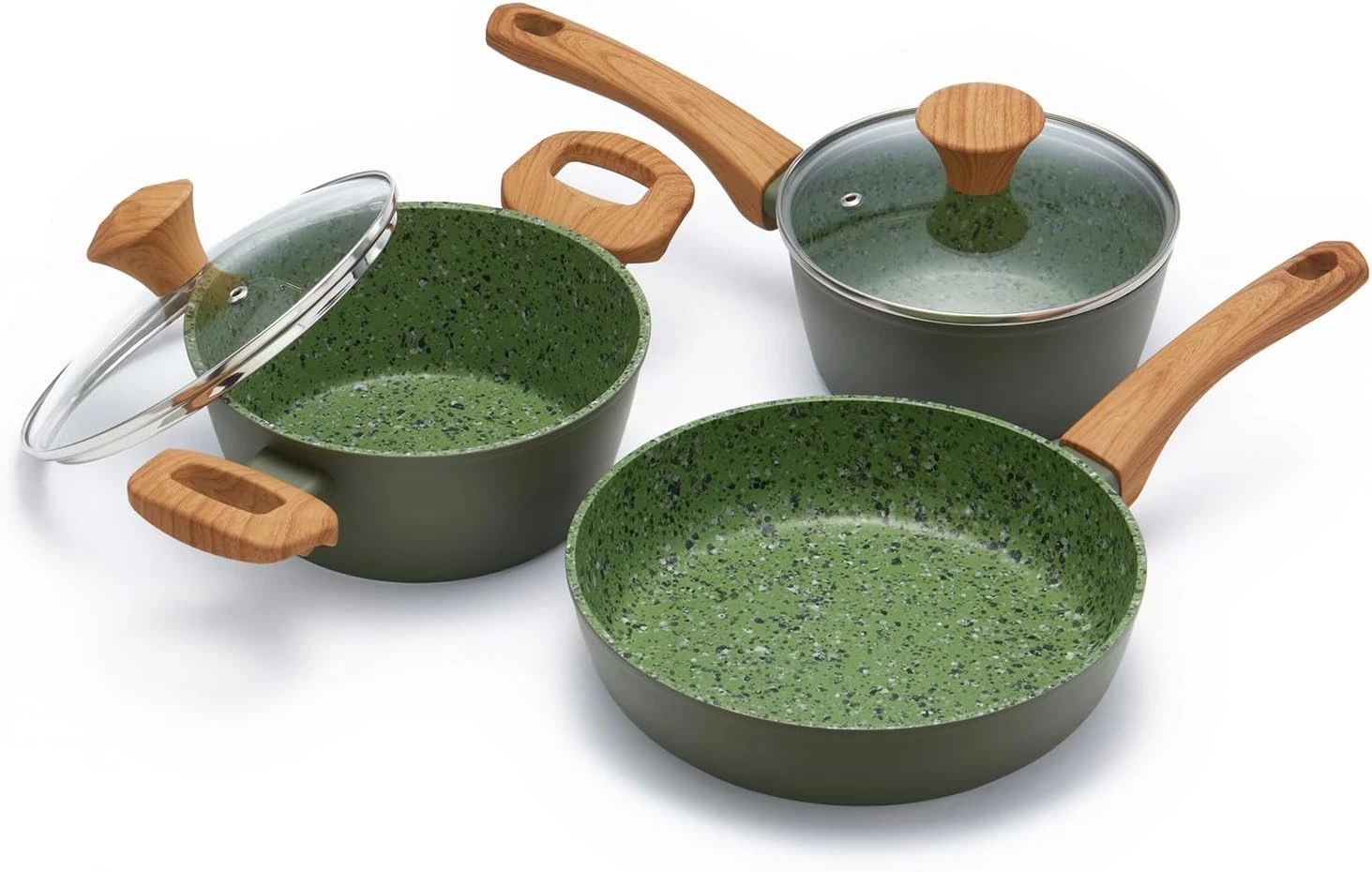 Nonstick 3-Piece Cookware Set: Frying Pan & Pots with Glass Lids, Induction Safe