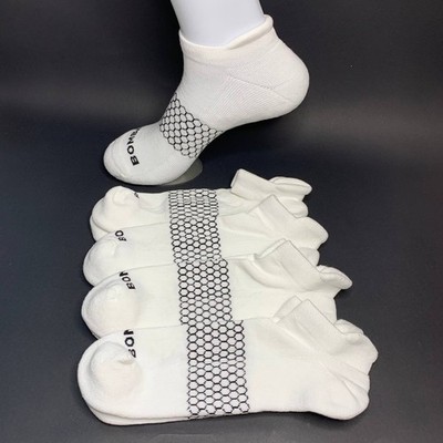 Bombas Men's Ankle Socks 4 Pair Pack White Black Size L Large XL X-Large