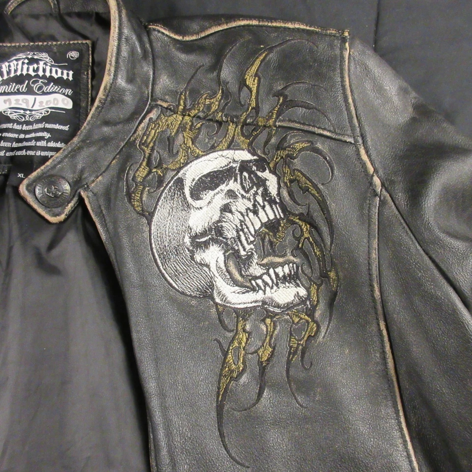 Affliction Leather Jacket - Limited Edition - Size XL twin skulls RARE Y2K - Image 4 of 4