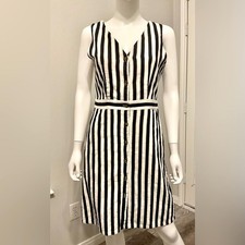 J. Crew neck sun dress SZ-4 Cotton and linen blend Dark blue white stripe.