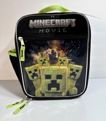 Minecraft Movie Lunchbox 10 X 8 New With Tags Black & Green W/waterbottle Pocket