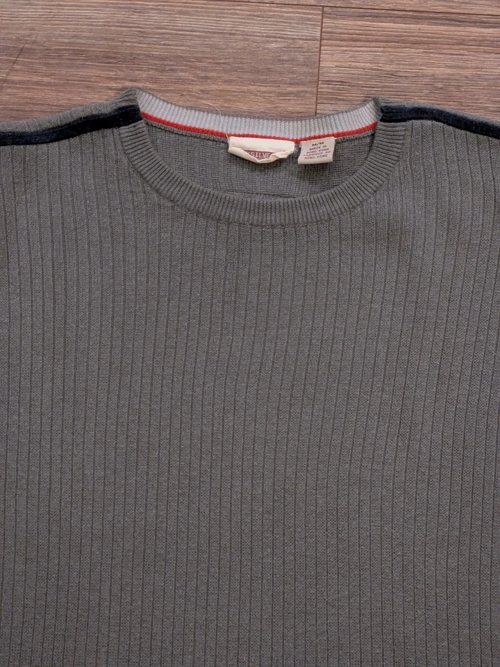VTG 90s Quiksilver Sweater Mens Gray Ribbed Sleeve Stripe Surf Skate Crew Neck M - Image 2 of 4