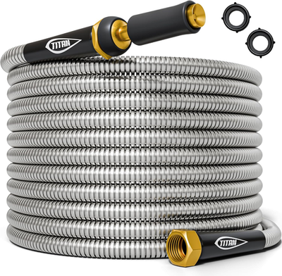 #ad TITAN Garden Hose 100FT 304 Stainless Steel Metal Water Hose Flexible Kink F $106.21