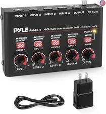 Pyle 4-Channel Wireless Bluetooth 5.0 Line Mixer - USB Audio Interface - 4