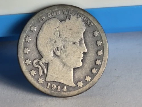 1914-D Dark/Toned 25C Barber Silver  Quarter Dollar