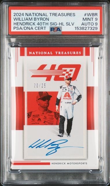 2024 Panini National Treasures William Byron 40th Signatures /25 PSA 9 AUTO 9