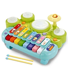3 in 1 Musical Instruments Toys, Electronic Piano Keyboard Xylophone Drum Set...