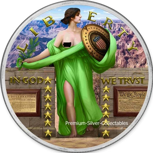 2025 USA Standing Liberty "Green" - 1 Ounce Pure Silver .999 Colorized Coin!