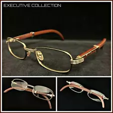 Men Sophisticated CLASSY ELEGANT Exotic Clear Lens EYE GLASSES Silver Wood Frame
