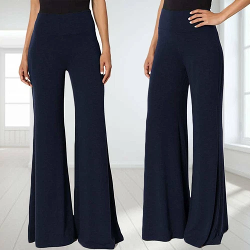 Pantaloni lunghi UK donna ufficio larghi elasticizzati vita alta gamba larga Palazzo UK - Foto 18 di 45
