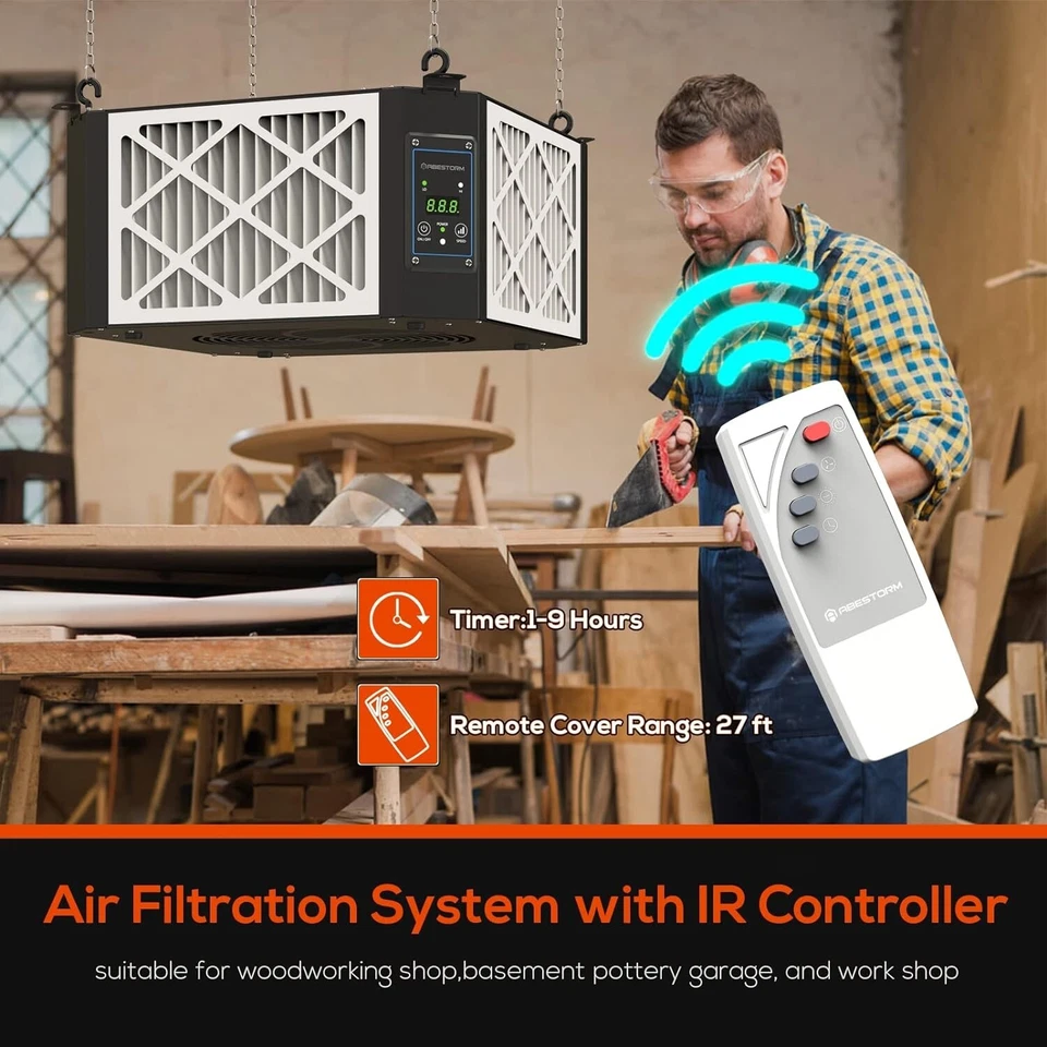 ABESTORM 360° Intake Air Filte 1350 CFM Woodworking Hanging Air Purifier 1700 sq - Image 4 of 4