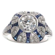 Stunning Art Deco Inspired 1.17CT Old European Cut CZ  Blue Sapphire Dome Ring