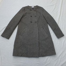 La Redoute Women's Collarless Grey/white Dots Double Breasted Coat Size 14