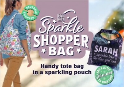 H&H Sparkle Shopping Bag - Tote Bag - Named Bag - Pre Personalisierte Shopper Tasche