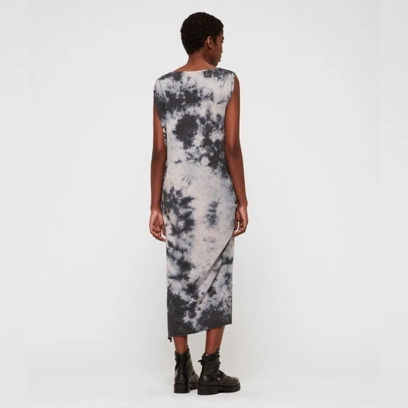 Allsaints Dyetie Riviera 连衣裙女式中号不对称深色女性垃圾桶 — 第 3/4 张图片