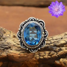 Blue Topaz Gemstone 925 Sterling Silver Ring Handmade Jewelry Ring For Gift