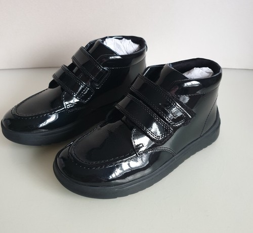 CLARKS X RAHEEM STIRLING UK 13 G EU 32 BLACK Patent Ankle Girls Boys Boots Shoes - Picture 8 of 14