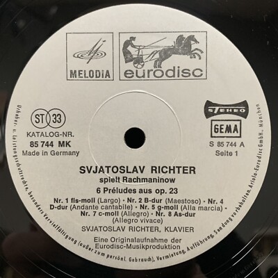 RACHMANINOFF 13 Preludes - SVIATOSLAV RICHTER - EURODISC ST LP