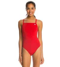 Adidas Womens Solids V-Back One Piece Swimsuit Performance Infinitex Red, 24