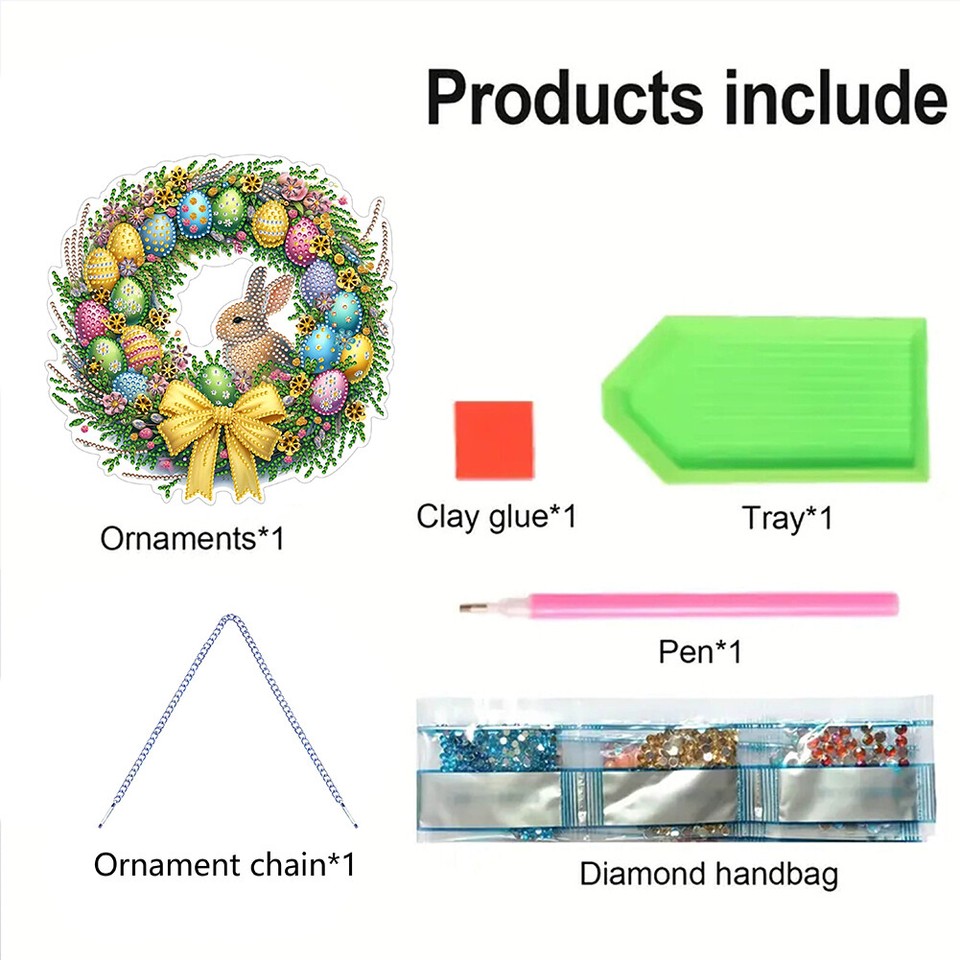 Single Sided Easter Wreath Cute Diamond Art Hanging Pendant Wall Decor
