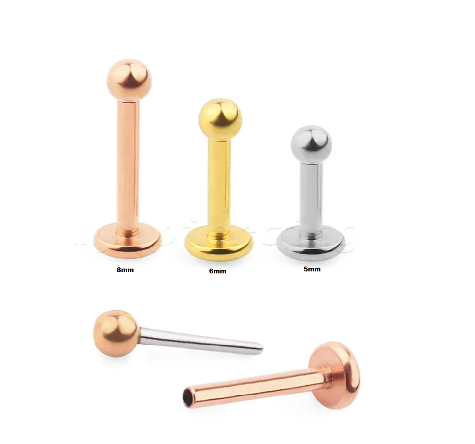 5pcs. Push In Ball PVD Steel Labret Monroe Lip Ring Helix Ear Cartilage 20G 18G - Image 3 of 3