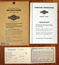 Briggs & Stratton Instructions Model 6B-H + Warranty Card & Original Envelope