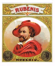 ORIGINAL C1900 CIGAR BOX LABEL ANTIQUE  RUBENIS RUBENS PAINTER RED GOLD