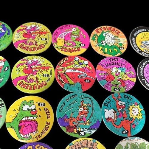 Lot de 61 récipients en plastique rose vintage années 90 Slammer Wammers Imperial POGS 1994 - Photo 6 sur 11