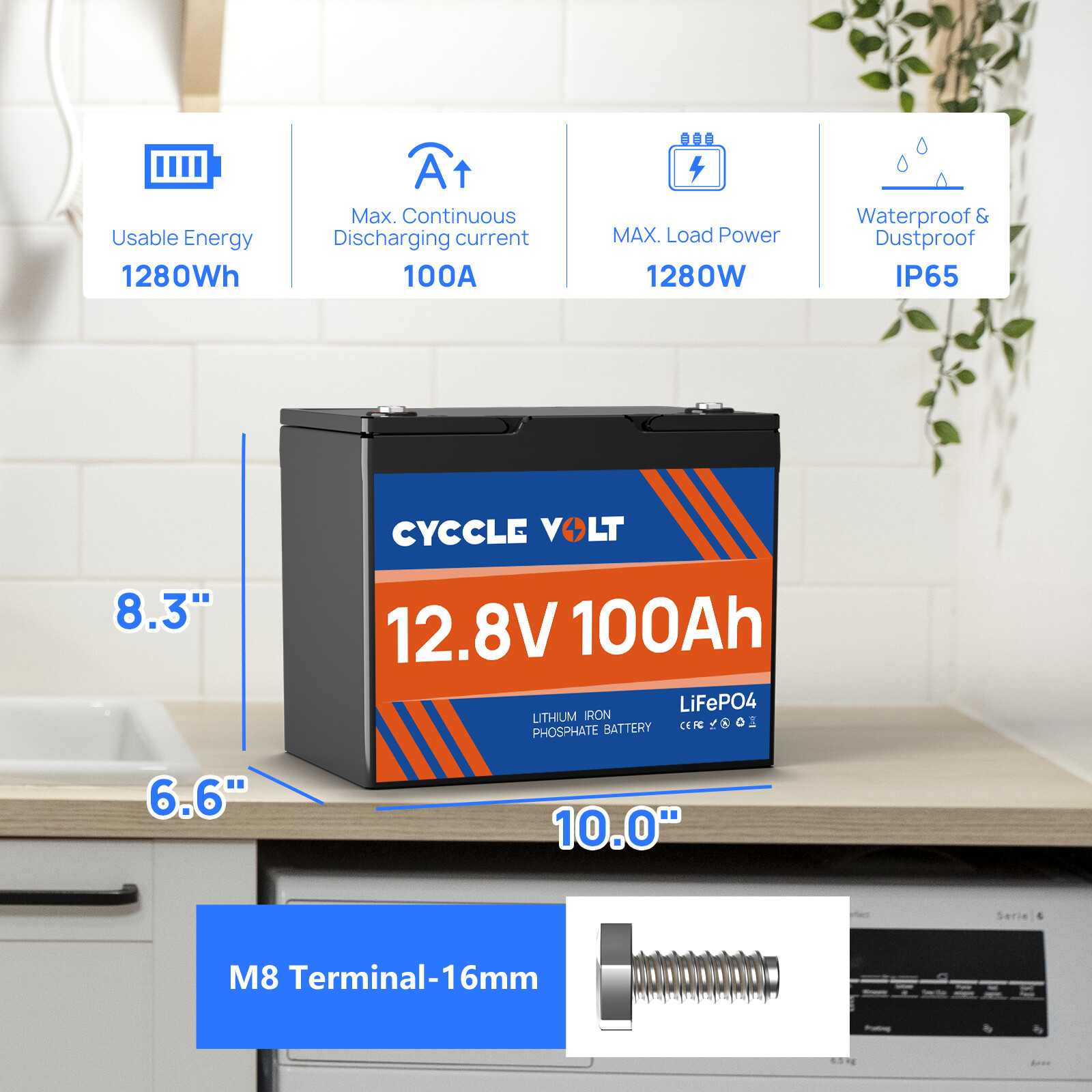 CYCCLEVOLT 12V 100Ah LiFePO4 Battery 6000+Cycle for Solar RV Marine Power Backup