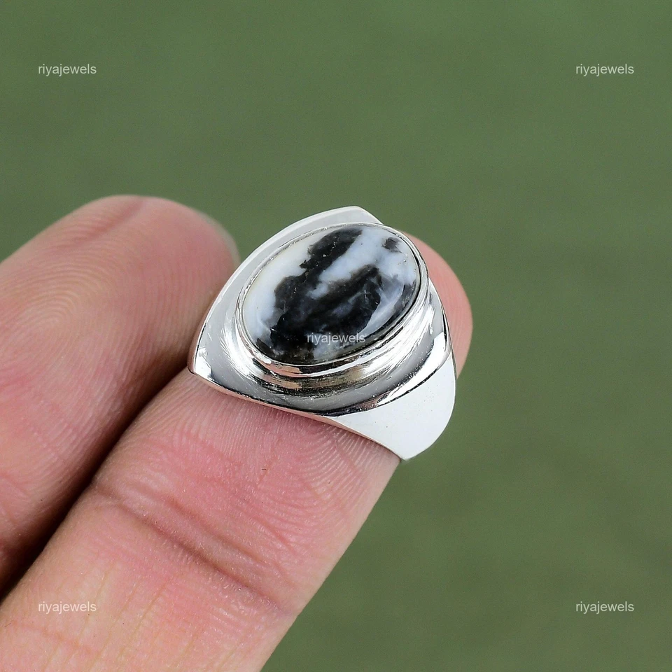 Anel empilhável de casamento prata esterlina branco búfalo turquesa pedra preciosa - Imagem 3 de 4