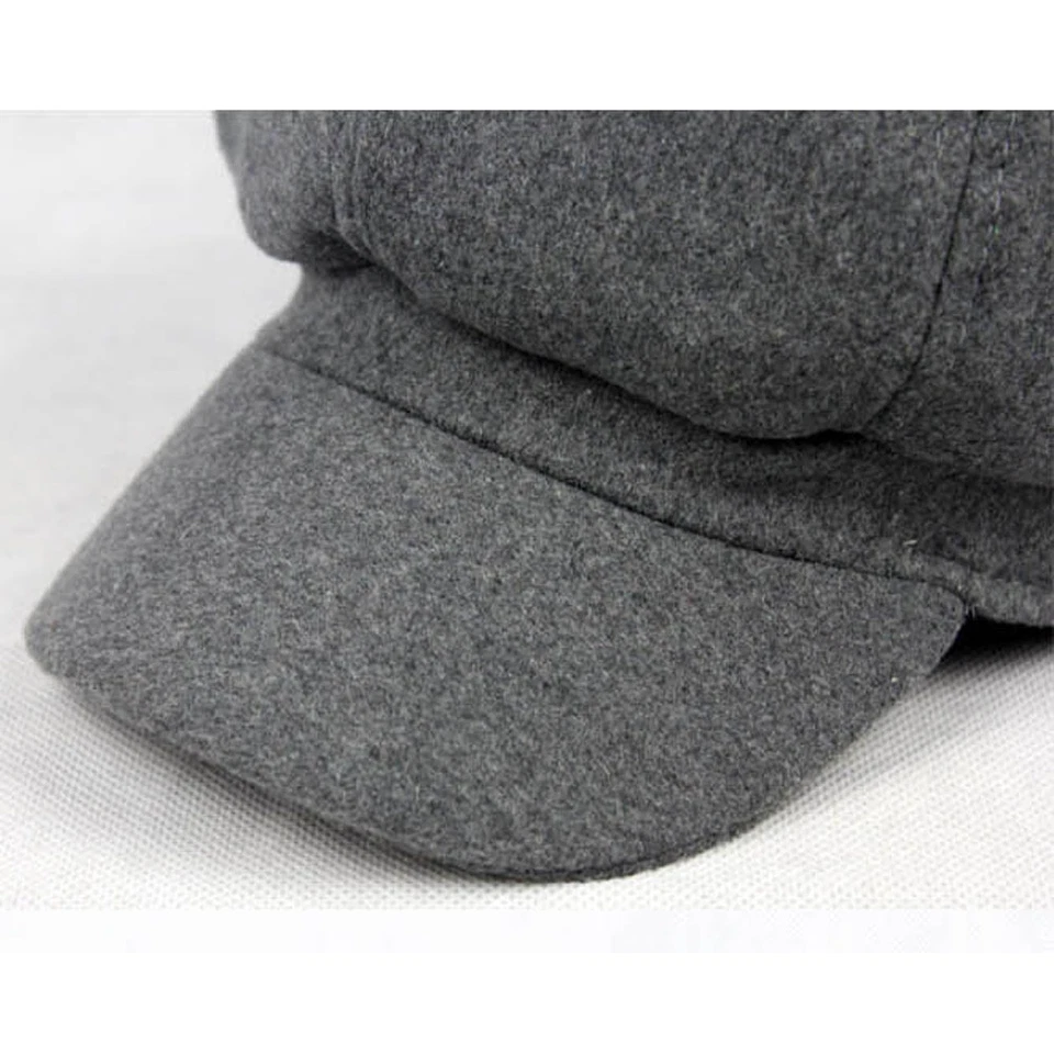 Women Solid Color Wool Gatsby Newsboy Octagonal Hat Cabbie Driver Cap Hats - Image 3 of 4