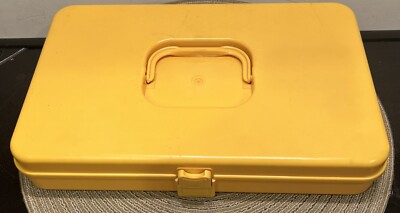Vintage Sewing Thread Bobbin Box Case Wilson Wil-Hold Yellow Plastic 13'' X 8''
