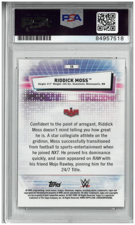 RIDDICK MOSS SIGNED AUTOGRAPH SLABBED WWE 2021 TOPPS CHROME CARD PSA MAD CAP - Image 2 of 2