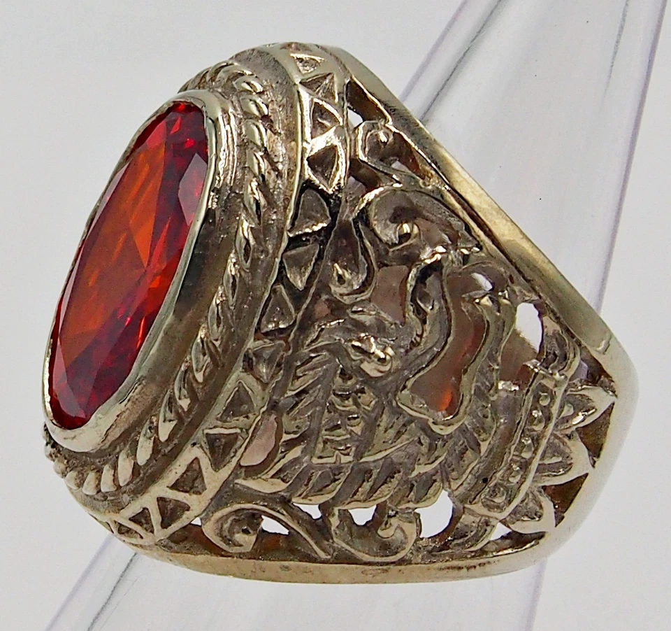 ANILLO HOMBRE ROJO NARANJA ZAFIRO BRONCE PLATA PIEDRA SOLITARIO GARUDA BIKER TALLA 9.75 Foto 4 de 4