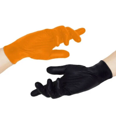 SIXGRIP Nitril Grip Einweghandschuhe Schwarz Mechaniker Handschuhe Pyramidenstruktur