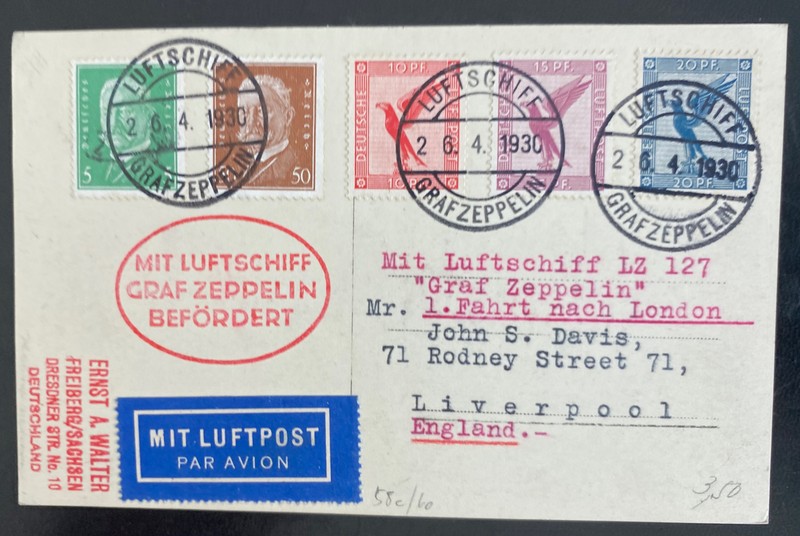 1930 Germany Graf Zeppelin LZ127 Flight RPPC Postcard Cover to Liverpool England