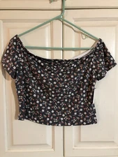 So Shirt Large Womens Juniors Gray Floral Off Shoulder $24 (s-Org-14-4)
